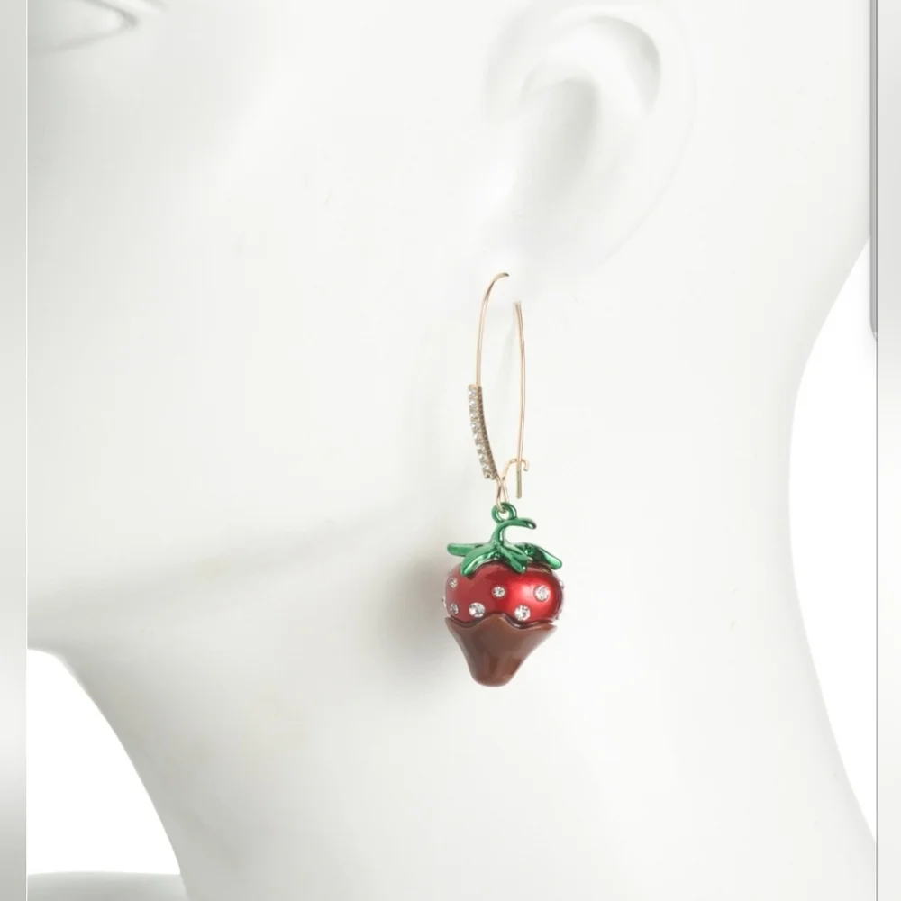 SOLD Betsey Johnson Love Spell Chocolate Dipped Strawberry Dangle Earrings! - Picture 2 of 10